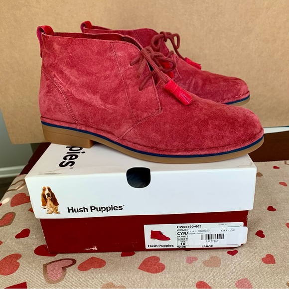Hush Puppies Red Suede Ankle Boots Size 10 Wide - Style CYRA CATELYN - Picture 4 of 11